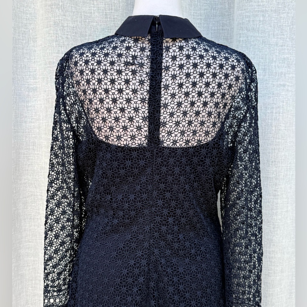 Lauren Ralph Lauren navy blue lace floral under slip long sleeve dress - Picture 5 of 11